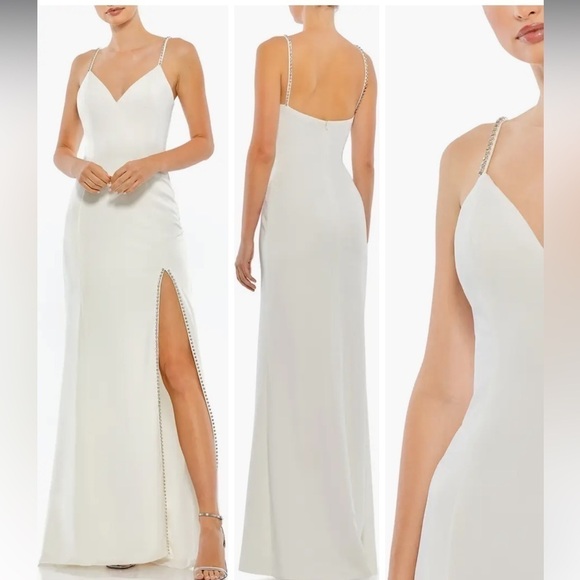 NWOT Mac Duggal Ieena Crystal-Embellished A-Line Gown white  Size 2 - Picture 1 of 5